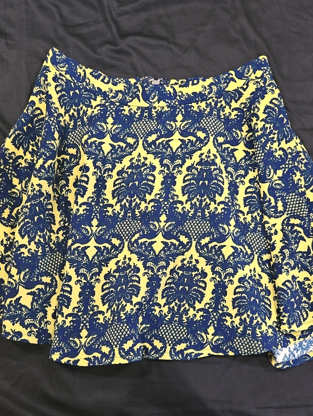Yellow and Navy Patterned Women's Skater Skirt